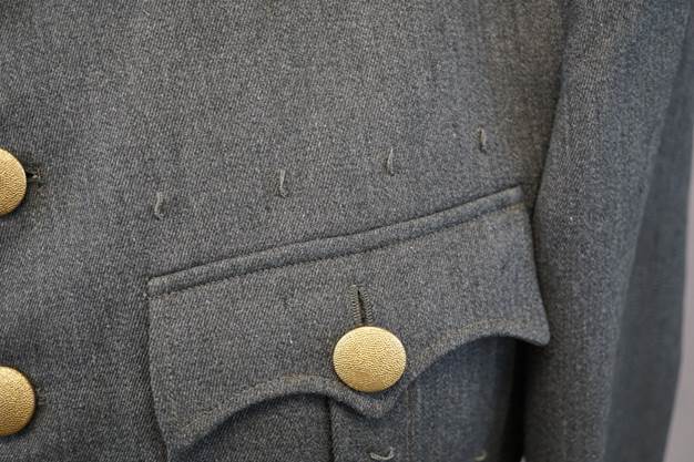 A close-up of a button on a jacket

Description automatically generated